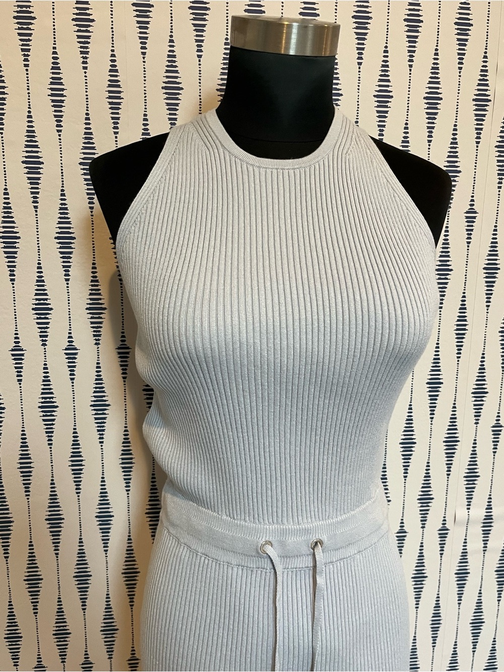 Reiss Soft slate Blue smooth stretch Ribbed Midi Dress Elegant Minimalist Resort - Picture 3 of 9